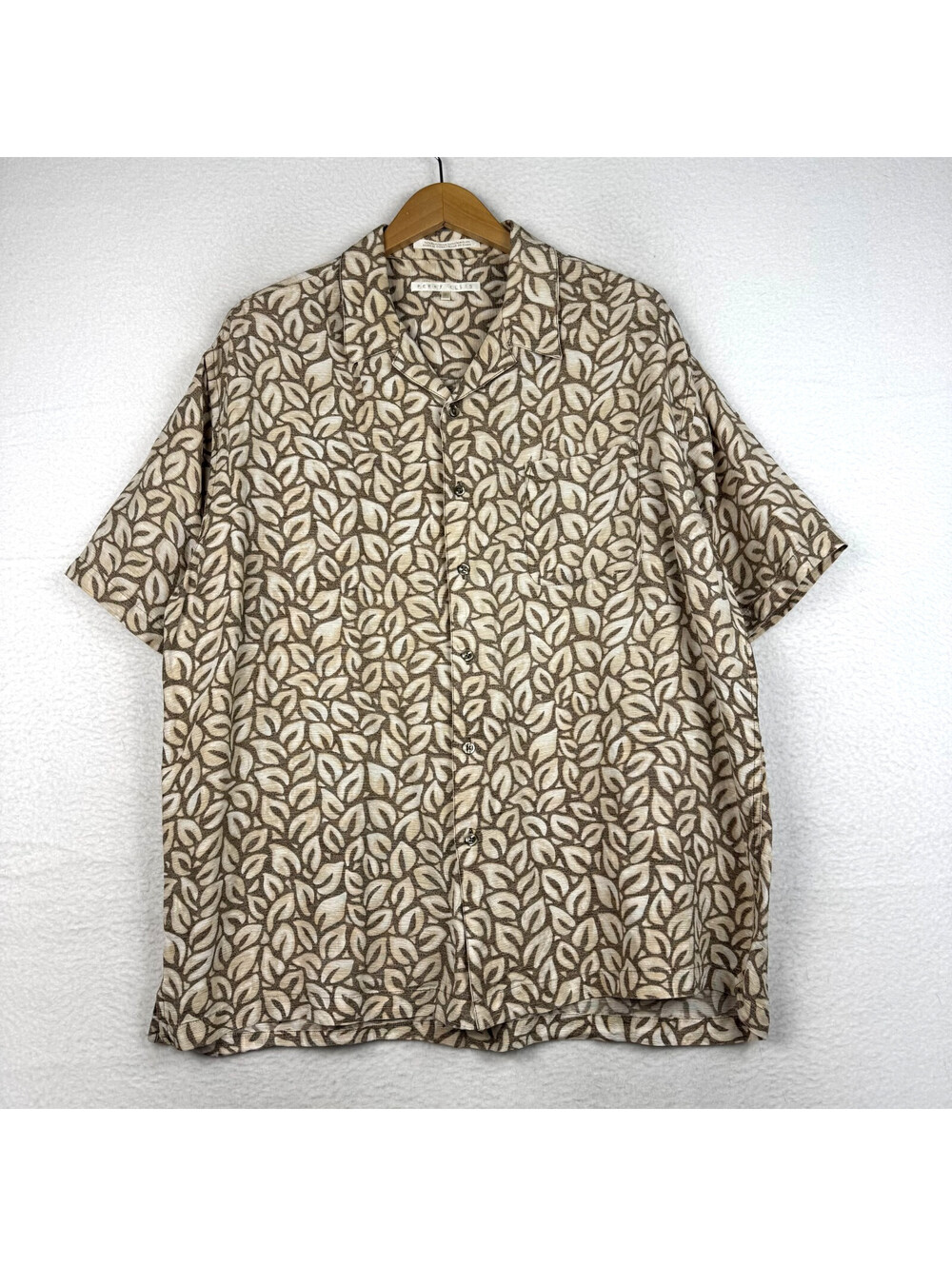 Perry Ellis Mens XL Silk Linen 70/30 Brown Short Sleeve Button Up Beach Shirt